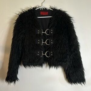 Tripp NYC Black Faux Fur Bomber Jacket